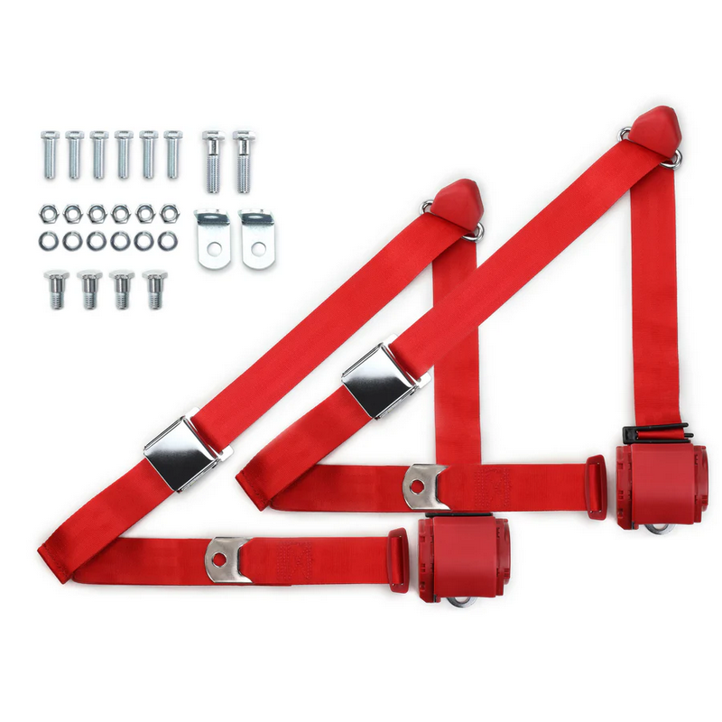 1973-91 gm truck 3pt 359-brd belts w/aviation buckle & 337 hardware kit (pair) RETROBELT RB-7391GMTKKT-BRD