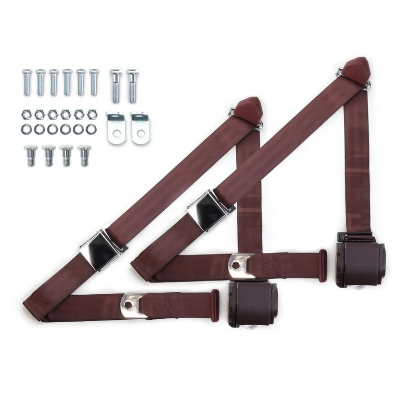 1973-91 gm truck 3pt 359-brg belts w/aviation buckle & 337 hardware kit (pair) RETROBELT RB-7391GMTKKT-BRG