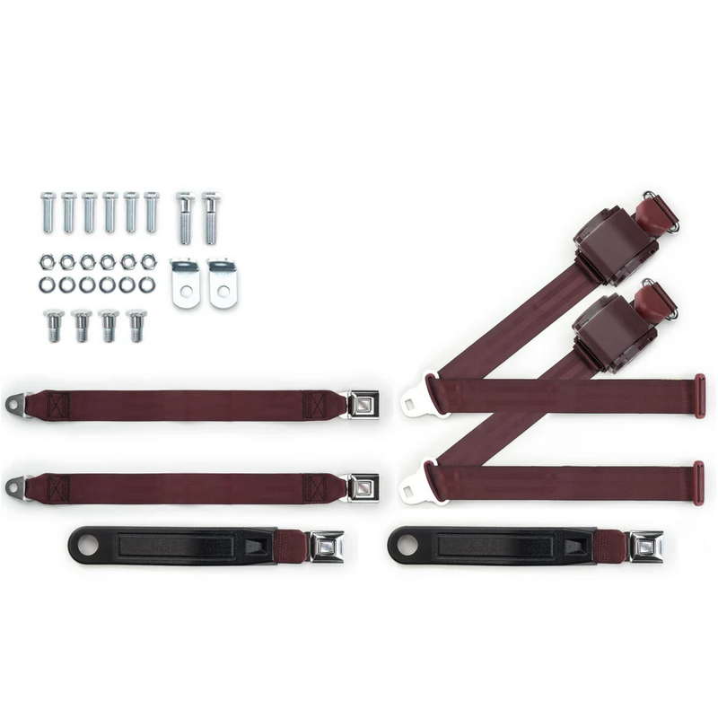 1973-91 gm truck 3pt 369-brg-20 belts w/pushbutton & 337 hardware kit for bench seats (pair) RETROBELT RB-7391GMTKKT-BRG-BE