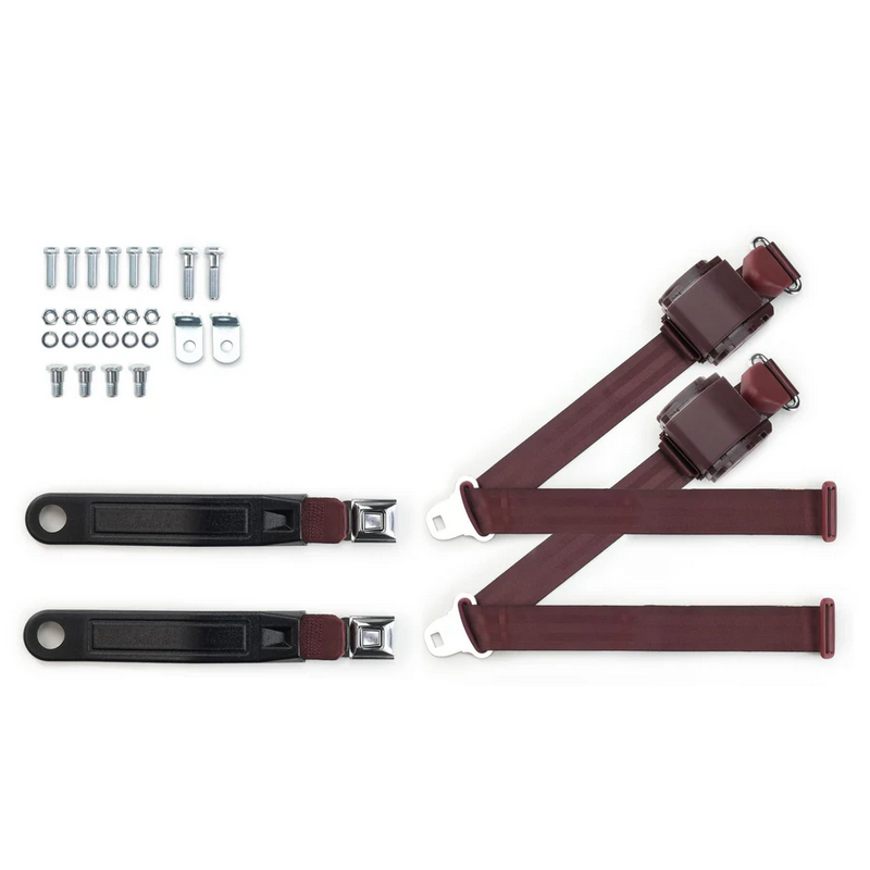 1973-91 gm truck 3pt 369-brg-12 belts w/pushbutton & 337 hardware kit for bucket seats (pair) RETROBELT RB-7391GMTKKT-BRG-BU