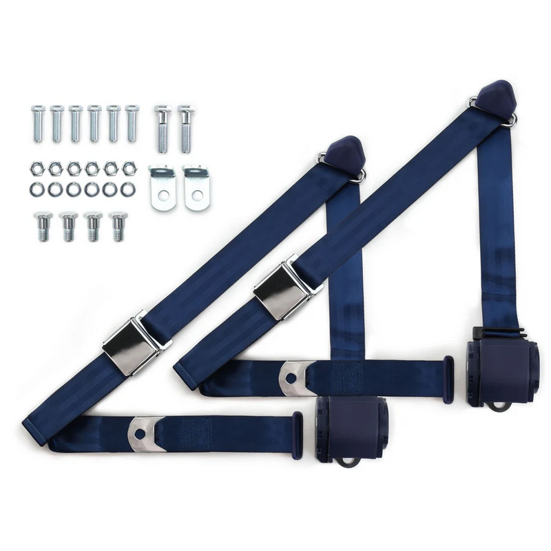 1973-91 gm truck 3pt 359-dkb belts w/aviation buckle & 337 hardware kit (pair) RETROBELT RB-7391GMTKKT-DKB