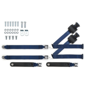1973-91 gm truck 3pt 369-dkb-20 belts w/pushbutton & 337 hardware kit for bench seats (pair) RETROBELT RB-7391GMTKKT-DKB-BE