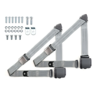 1973-91 gm truck 3pt 359-gry belts w/aviation buckle & 337 hardware kit (pair) RETROBELT RB-7391GMTKKT-GRY