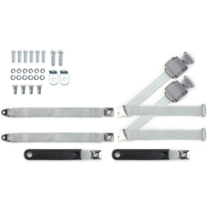 1973-91 gm truck 3pt 369-gry-20 belts w/pushbutton & 337 hardware kit for bench seats (pair) RETROBELT RB-7391GMTKKT-GRY-BE