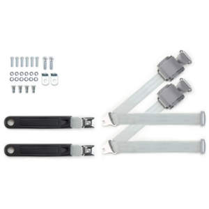 1973-91 gm truck 3pt 369-gry-12 belts w/pushbutton & 337 hardware kit for bucket seats (pair) RETROBELT RB-7391GMTKKT-GRY-BU