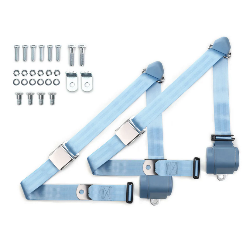 1973-91 gm truck 3pt 359-pdb belts w/aviation buckle & 337 hardware kit (pair) RETROBELT RB-7391GMTKKT-PDB