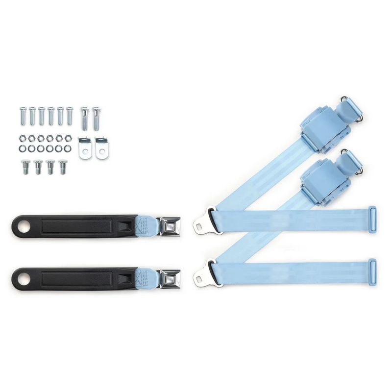 1973-91 gm truck 3pt 369-pdb-12 belts w/pushbutton & 337 hardware kit for bucket seats (pair) RETROBELT RB-7391GMTKKT-PDB-BU