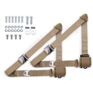 1973-91 gm truck 3pt 359-sand belts w/aviation buckle & 337 hardware kit (pair) RETROBELT RB-7391GMTKKT-SND
