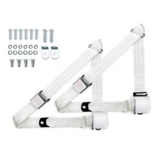 1973-91 gm truck 3pt 359-wht belts w/aviation buckle & 337 hardware kit (pair) RETROBELT RB-7391GMTKKT-WHT