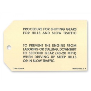FORD MUSTANG 1967-1968 ETIQUETTE DE TRANSMISSION 3 VITESSES 3 Speed Transmission Instruction Tag SCOTT DRAKE DF-649