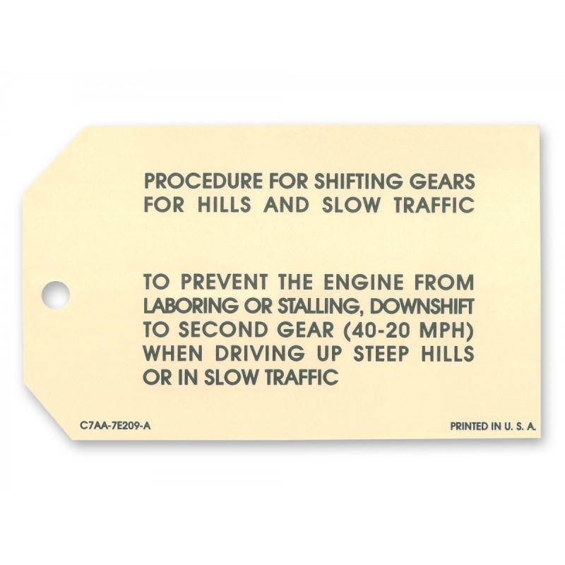 FORD MUSTANG 1967-1968 ETIQUETTE DE TRANSMISSION 3 VITESSES 3 Speed Transmission Instruction Tag SCOTT DRAKE DF-649