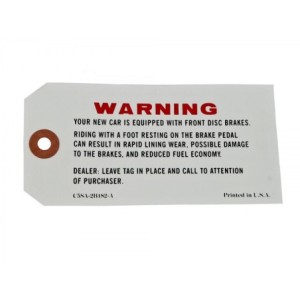 FORD MUSTANG 1965 ETIQUETTE DE DISQUE Disc brake warming Tag SCOTT DRAKE DF-729