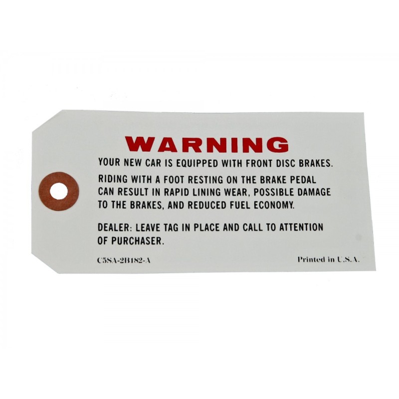FORD MUSTANG 1965 ETIQUETTE DE DISQUE Disc brake warming Tag SCOTT DRAKE DF-729