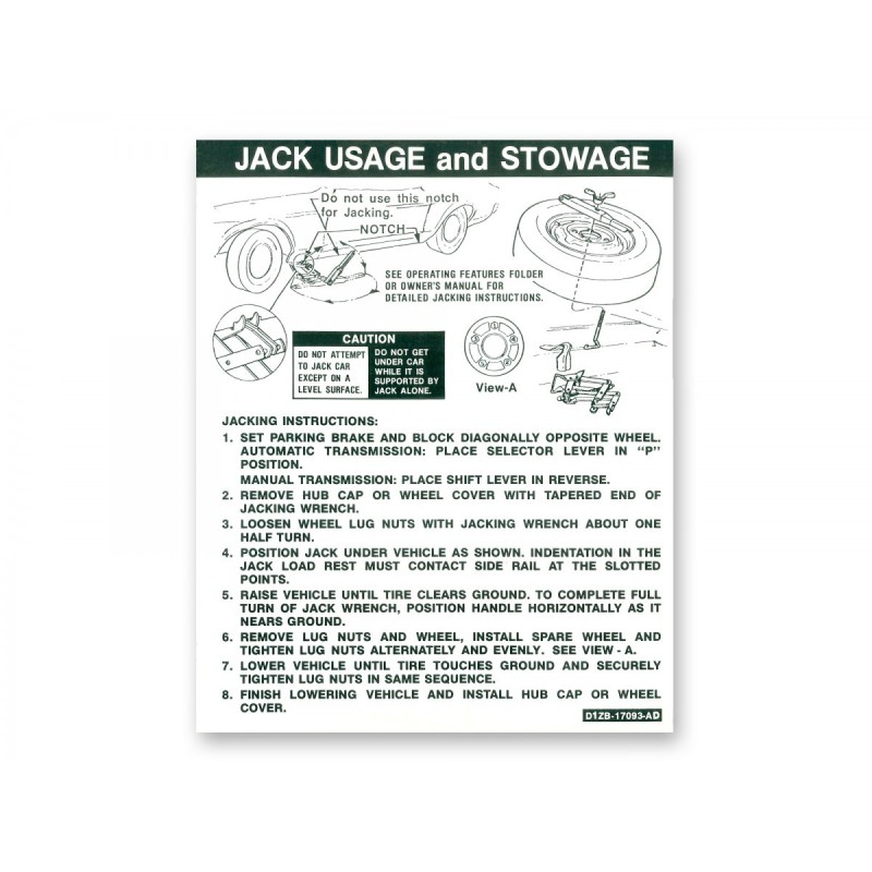 FORD MUSTANG 1971-1972 Coupe jack instructions regular wheel late 1971-1972 SCOTT DRAKE DF-413