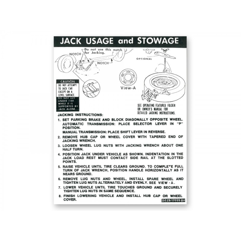 FORD MUSTANG 1973 CABRIOLET jack instructions convertible SCOTT DRAKE DF-465