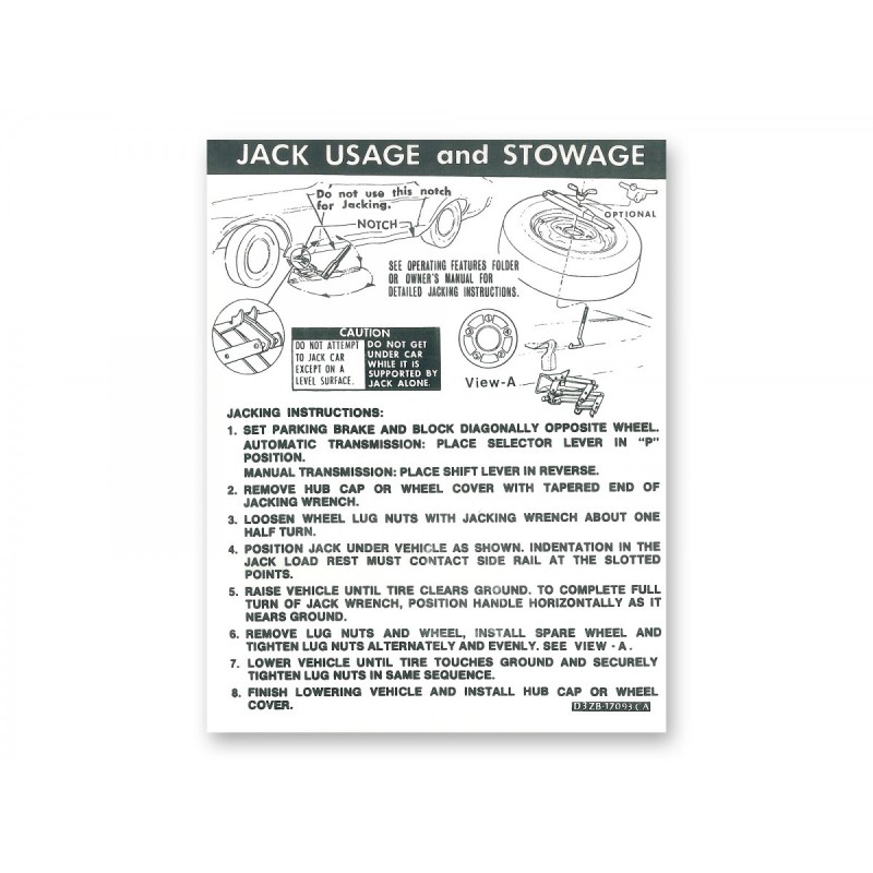 FORD MUSTANG 1973 jack instructions coupe SCOTT DRAKE DF-653