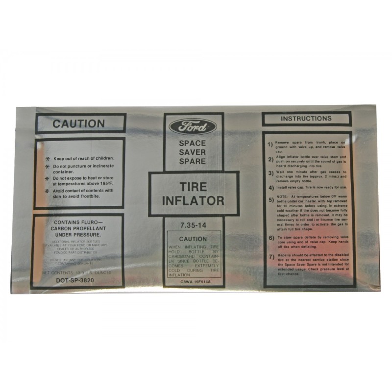 FORD MUSTANG 1968 AUTOCOLLANT Space saver inflator bottle decal SCOTT DRAKE DF-811