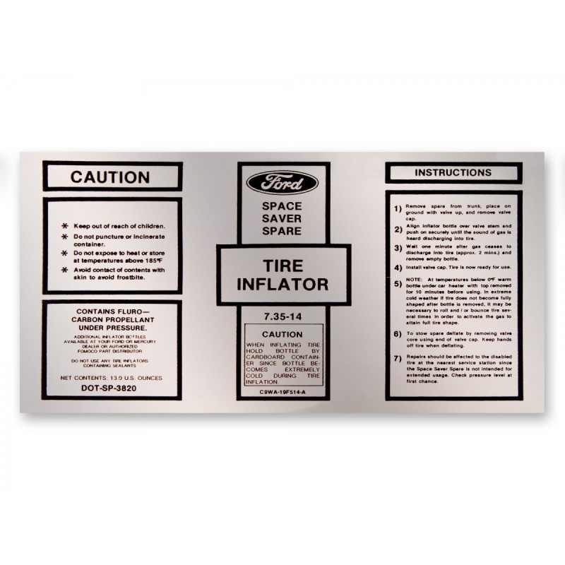 FORD MUSTANG 1970 AUTOCOLLANT Space saver inflator bottle decal SCOTT DRAKE DF-813