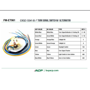 FORD F250 1967-1972 CONTACTEUR DE CLIGNOTANTS DANS COLONNE AVEC FAISCEAU AVEC ALTERNATEUR Turn Signal Switch Reproduction with a
