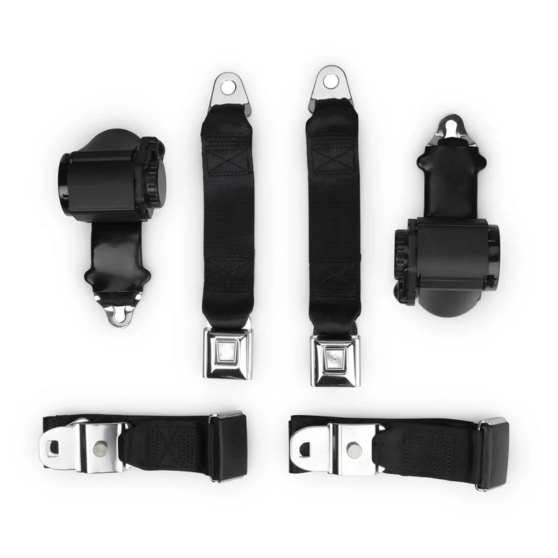 CHEVROLET CORVETTE 1970-1973 NOIR black two passenger shoulder belt system single retractors RETROBELT RB-7073V-BLK