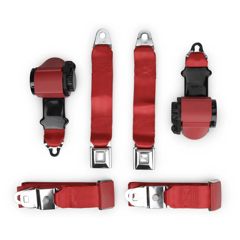 CHEVROLET CORVETTE 1970-1973 ROUGE BRIANT bright red two passenger shoulder belt system single retractors RETROBELT RB-7073V-BRD