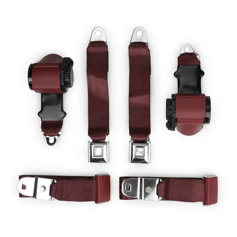 CHEVROLET CORVETTE 1970-1973 MARRON maroon two passenger shoulder belt system single retractors RETROBELT RB-7073V-MAR