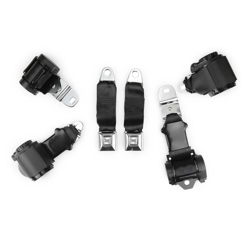 CHEVROLET CORVETTE 1972-1973 NOIR black two passenger shoulder belt system dual retractors RETROBELT RB-7273V-BLK