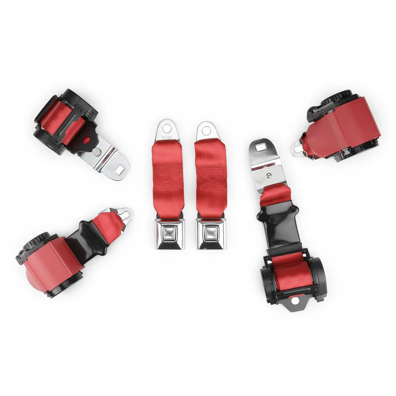 CHEVROLET CORVETTE 1972-1973 bright red two passenger shoulder belt system dual retractors RETROBELT RB-7273V-BRD