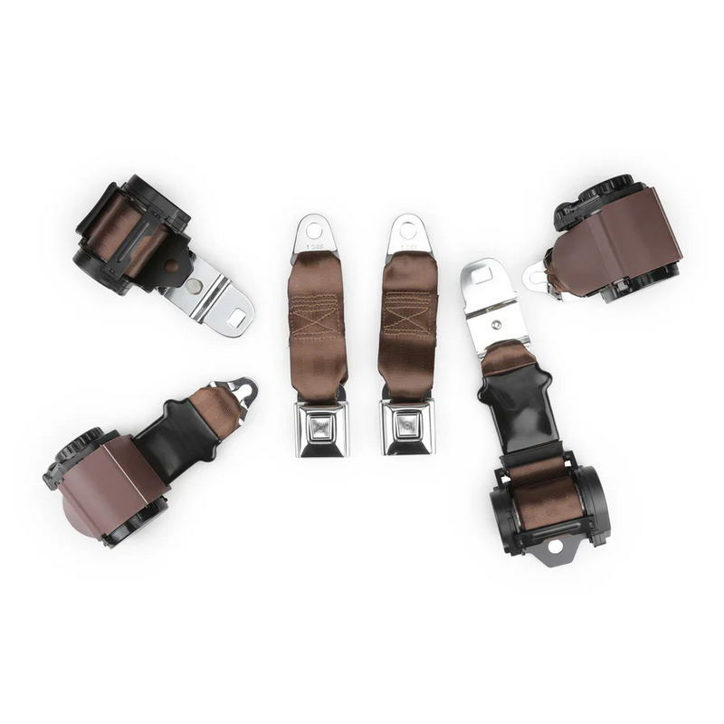 CHEVROLET CORVETTE 1972-1973 brown two passenger shoulder belt system dual retractors RETROBELT RB-7273V-BRN