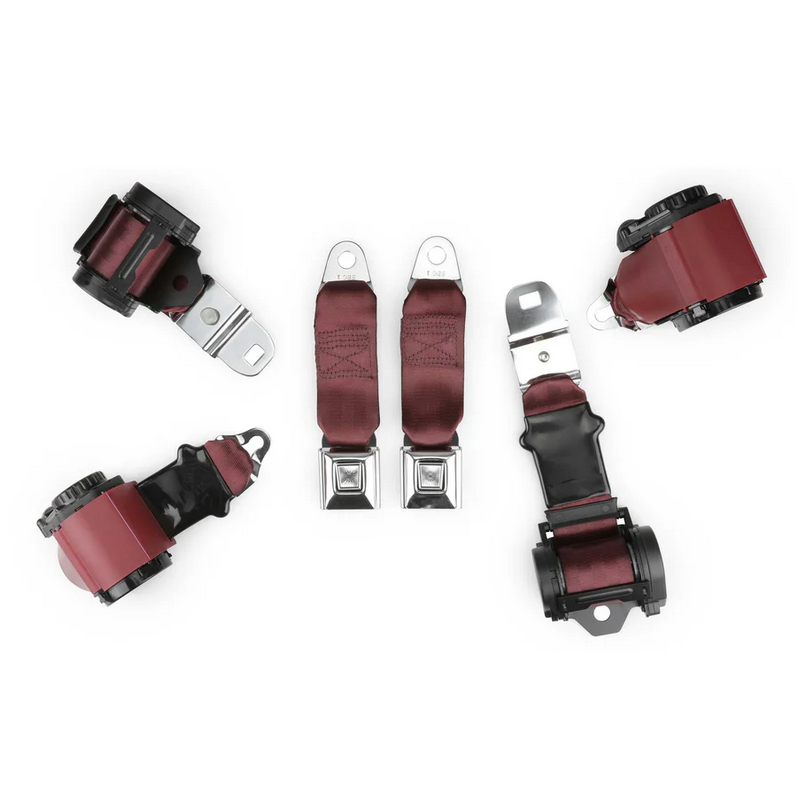 CHEVROLET CORVETTE 1972-1973 maroon two passenger shoulder belt system dual retractors RETROBELT RB-7273V-MAR