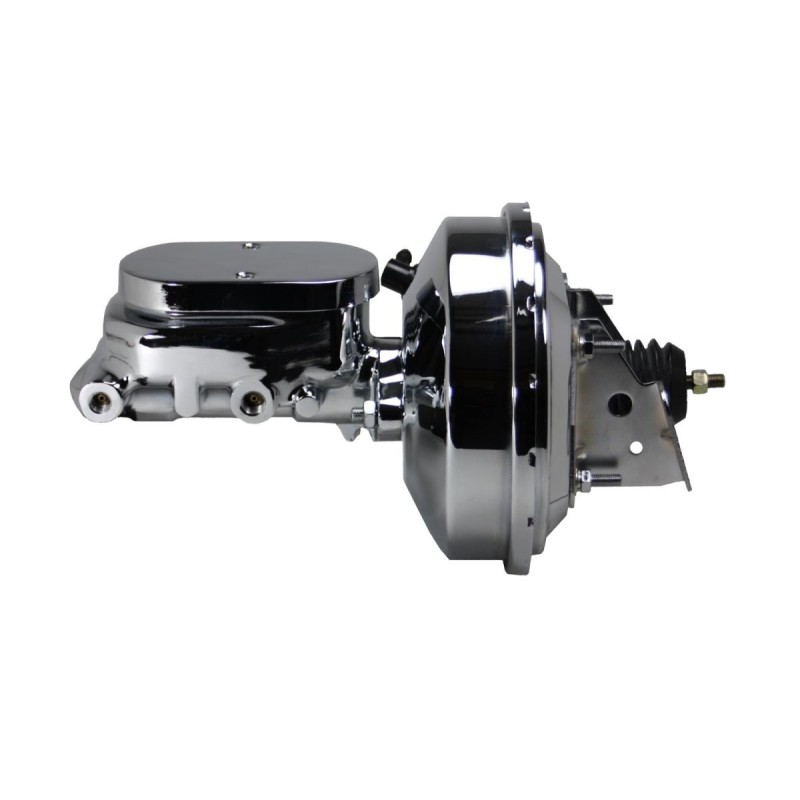 CHEVROLET CAMARO 1967-1969 MAITRE CYLINDRE ALUMINIUM DOUBLE CUVE + MASTERVAC BOOSTER CHROME 9 POUCES (avec freins a disque avant