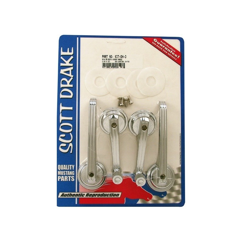 FORD MUSTANG FIN 1965-1967 FASTBACK SET COMPLET DE POIGNEES DE PORTE ET VITRE CHROME door handle and window crank kit SCOTT DRAK