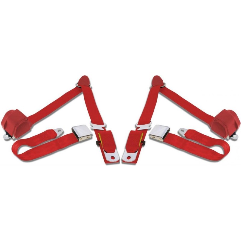 FORD MUSTANG 1964-1973 COUPE ET FASTBACK PAIRE DE CEINTURES DE SECURITE 3 points ROUGE seat belt red SCOTT DRAKE SB-3P-BR