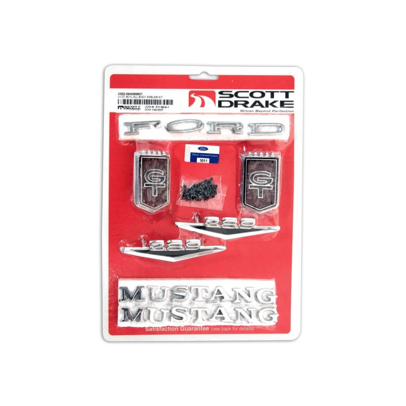 FORD MUSTANG 1965 GT EMBLEME OFFICIEL TOUS V8 emblem kit All bodystyles 8 Cylinder SCOTT DRAKE C5ZZ-65402828GT