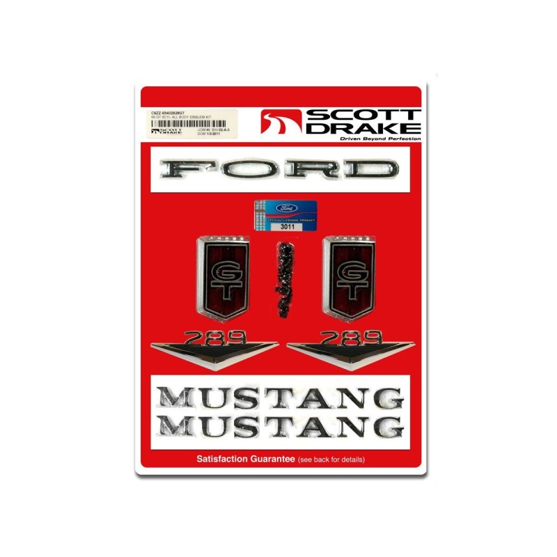 FORD MUSTANG 1966 GT EMBLEME OFFICIEL TOUS V8 emblem kit All bodystyles 8 Cylinder GT SCOTT DRAKE C6ZZ-65402828GT