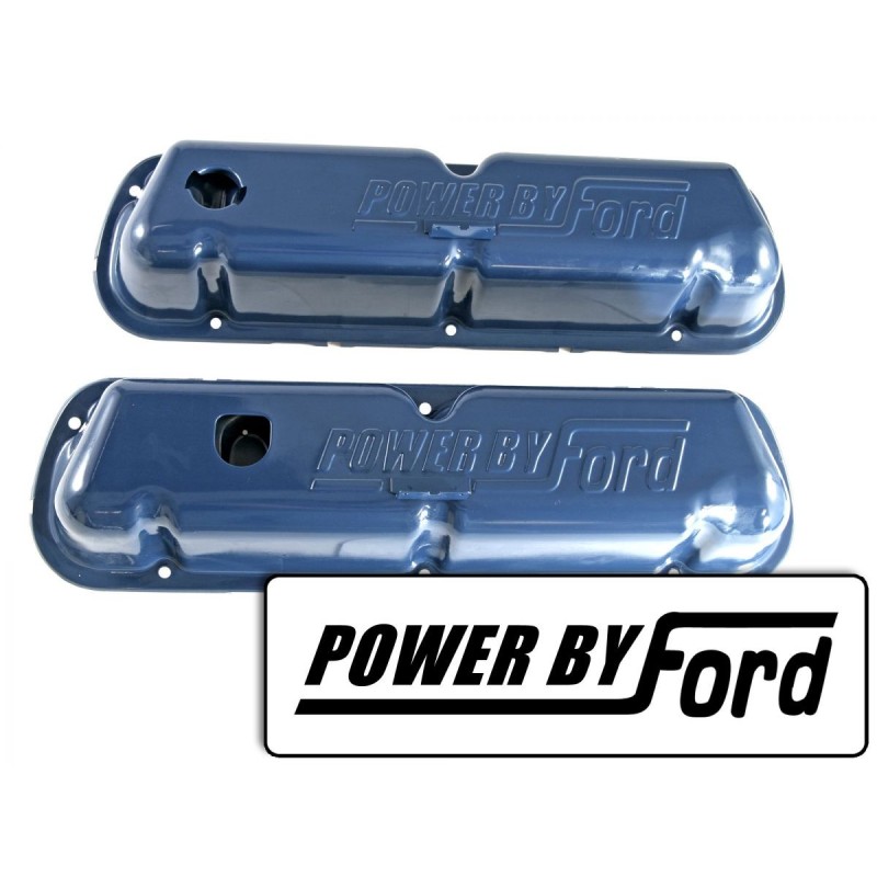 FORD MUSTANG 1968-1970 V8 289 302 351W CACHE CULBUTEURS OE SMALL BLOCK ACIER PEINT BLEU FONCE FORD Valve covers OR small block d