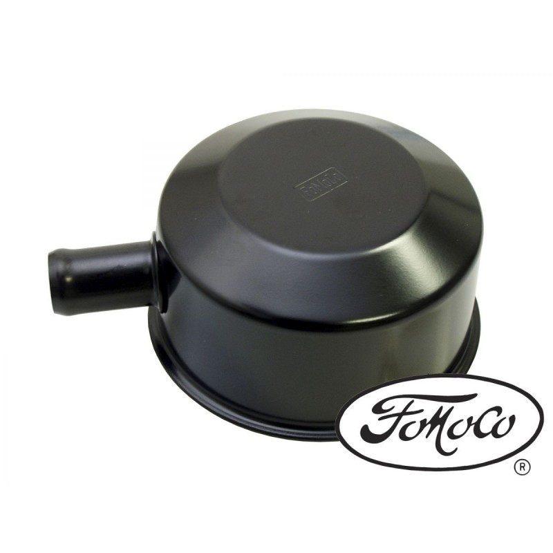 FORD MUSTANG 1965-1970 PUSH ON CAPSULE BOUCHON D HUILE AVEC TUBE LOGO FOMOCO NOIR oil cap with tube Fomoco logo black SCOTT DRAK