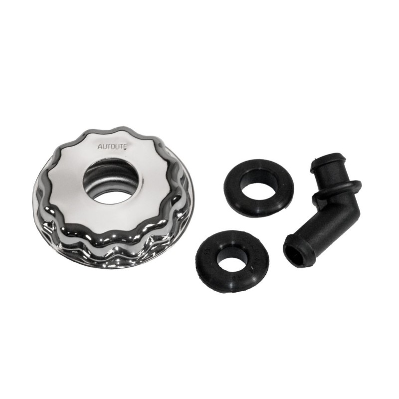 FORD MUSTANG 1967-1970 BOUCHON HUILE AVEC COUDE EN PVC CHROME oil cap with PVC elbow chrome SCOTT DRAKE D1AZ-6766-C