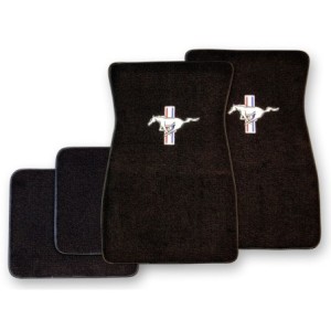 FORD MUSTANG 1964-1973 SET DE TAPIS DE SOL BRODES NOIRS Embroidered Carpet Floor Mats Set Black SCOTT DRAKE ACC-FM-EMB-BK