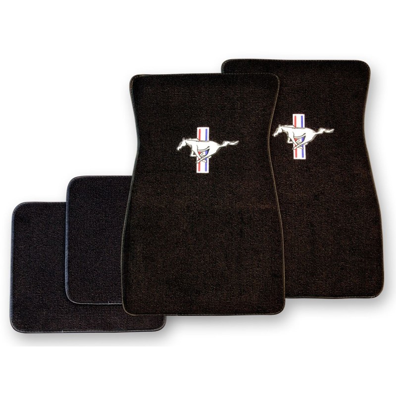 FORD MUSTANG 1964-1973 SET DE TAPIS DE SOL BRODES NOIRS Embroidered Carpet Floor Mats Set Black SCOTT DRAKE ACC-FM-EMB-BK