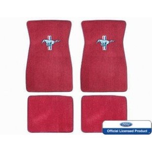 FORD MUSTANG 1964-1973 SET DE TAPIS DE SOL BRODES ROUGE VIF Embroidered Carpet Floor Mats Set Bright red SCOTT DRAKE ACC-FM-EMB
