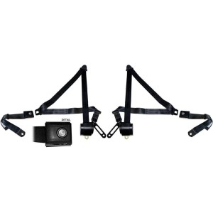 FORD MUSTANG 1967-1973 COUPE ET FASTBACK PAIRE DE CEINTURES DE SECURITE 3 points NOIR AVEC BOUTON POUSSOIR VINTAGE 3 Seat Belts