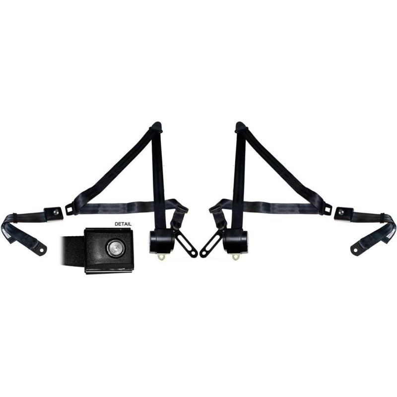 FORD MUSTANG 1967-1973 COUPE ET FASTBACK PAIRE DE CEINTURES DE SECURITE 3 points NOIR AVEC BOUTON POUSSOIR VINTAGE 3 Seat Belts