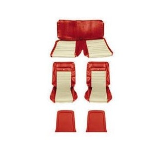 FORD MUSTANG 1965-1966 FASTBACK DELUXE COUVRE SIEGE PONY ROUGE ET BLANC Pony Upholstery Red White SCOTT DRAKE 65FB-P-FULL-R/W