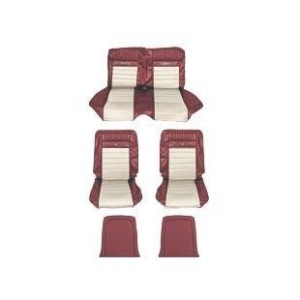 FORD MUSTANG 1966 CABRIOLET DELUXE COUVRE SIEGE PONY ROUGE FONCE METALIQUE ET BLANC Pony Upholstery Dark Red white SCOTT DRAKE 6