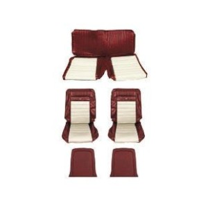FORD MUSTANG 1966 FASTBACK DELUXE COUVRE SIEGE PONY ROUFE FONCE BLANC Pony Upholstery Dark red White SCOTT DRAKE 66FB-P-FULL-R/W