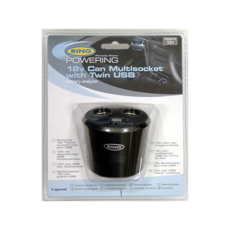 Prise allume cigare ronde double + double prise USB RING