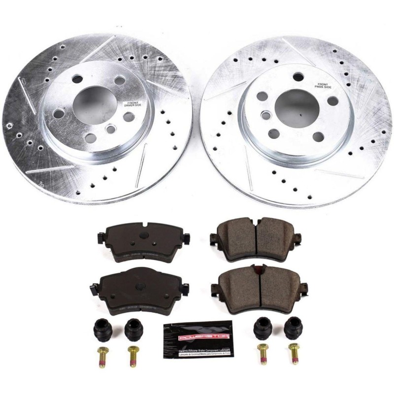 BMW MINI COOPER S 2014-2021 KIT DISQUES DE FREIN AVANT PERCES ET RAINURES ET PLAQUETTES DE FREIN CERAMIQUES Power Stop Z23 Evolu