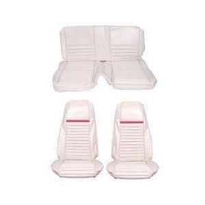 FORD MUSTANG 1969 FASTBACK MACH 1 SET COMPLET COUVRE SIEGE BLANC LIGNE ROUGE Mach 1 Seat Full Set Upholstery white red Stripe SC