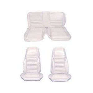 FORD MUSTANG 1970 FASTBACK MACH 1 SET COMPLET COUVRE SIEGE BLANC LIGNE BLANCHE Mach 1 Seat Full Set Upholstery White White Strip